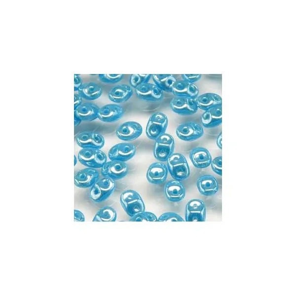 Czech Miniduo Beads 8g Turquoise Blue White Luster