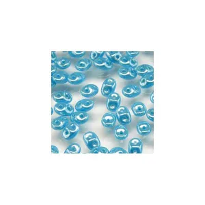 Czech Miniduo Beads 8g Turquoise Blue White Luster