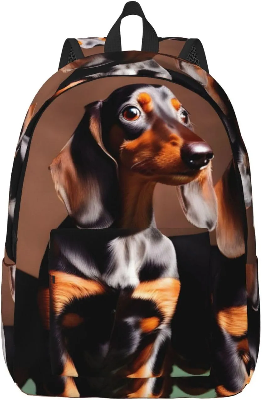 Dachshund Weiner Dog Print Canvas Backpack Women,Mens Travel Casual Daypack Bookbag For Laptop Work Travel Hiking