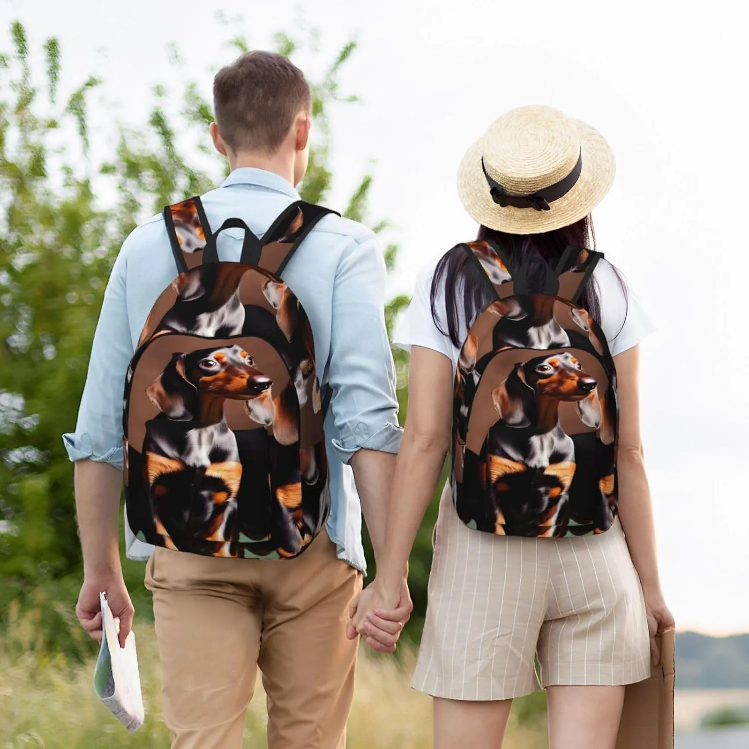 Dachshund Weiner Dog Print Canvas Backpack Women,Mens Travel Casual Daypack Bookbag For Laptop Work Travel Hiking