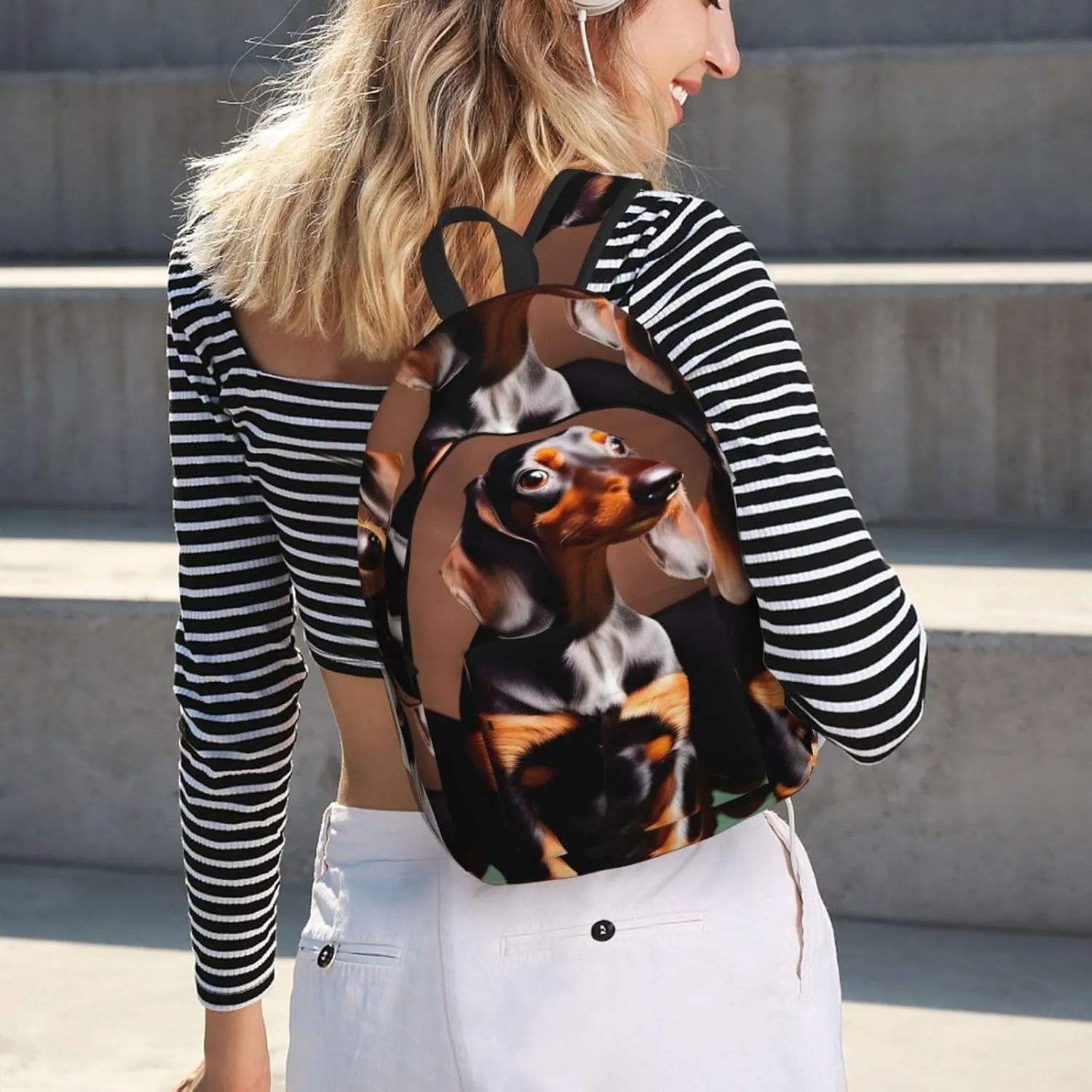 Dachshund Weiner Dog Print Canvas Backpack Women,Mens Travel Casual Daypack Bookbag For Laptop Work Travel Hiking