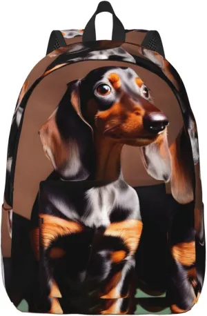Dachshund Weiner Dog Print Canvas Backpack Women,Mens Travel Casual Daypack Bookbag For Laptop Work Travel Hiking