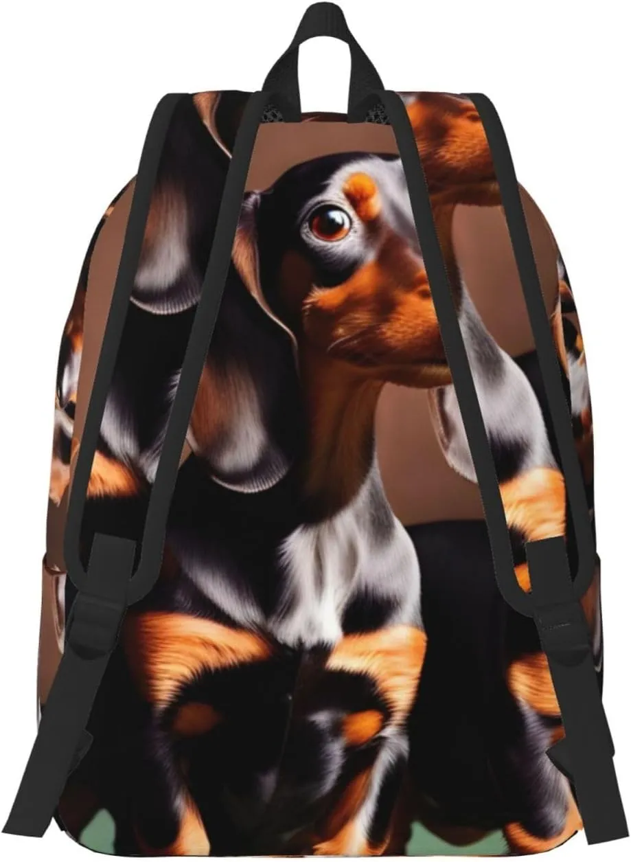 Dachshund Weiner Dog Print Canvas Backpack Women,Mens Travel Casual Daypack Bookbag For Laptop Work Travel Hiking