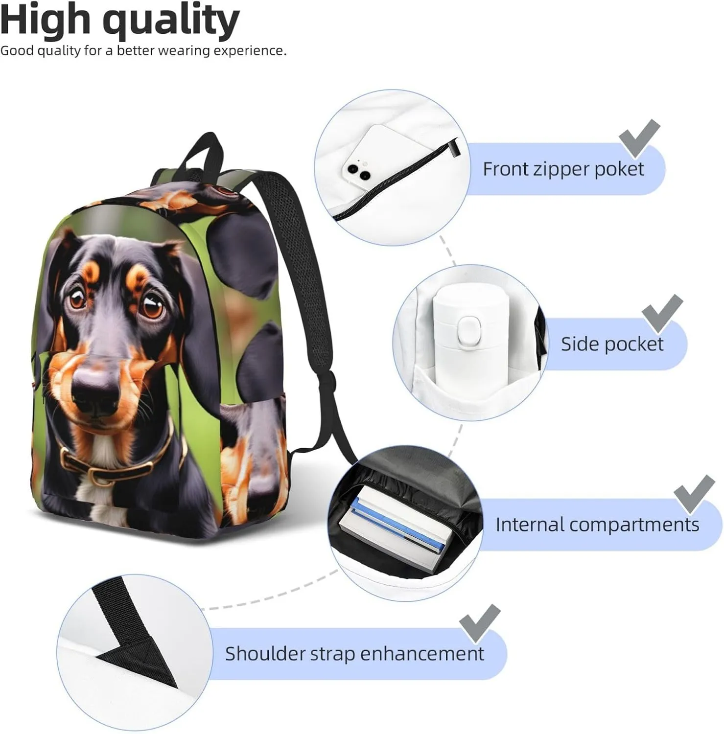 Dachshund Weiner Pet Dogs Print Canvas Backpack Women,Mens Travel Casual Daypack Bookbag For Laptop Work Travel Hiking