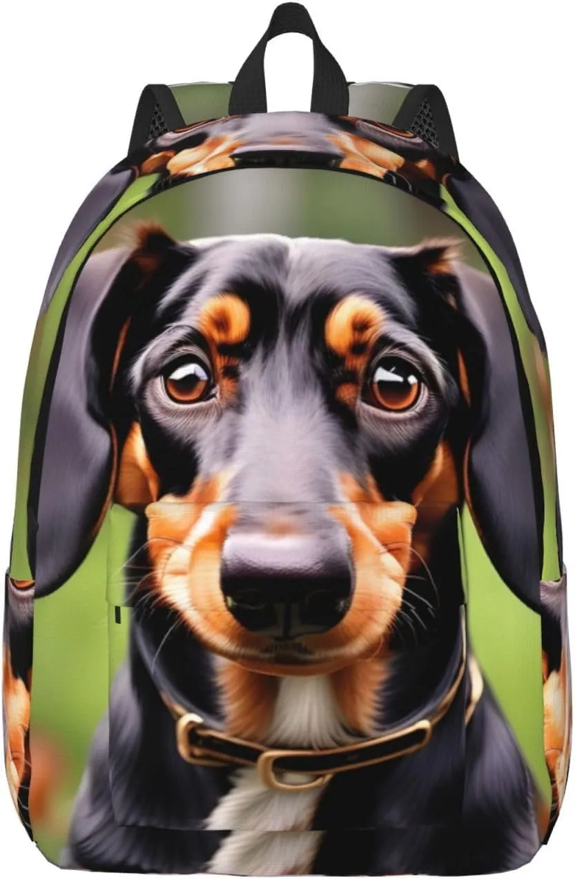 Dachshund Weiner Pet Dogs Print Canvas Backpack Women,Mens Travel Casual Daypack Bookbag For Laptop Work Travel Hiking