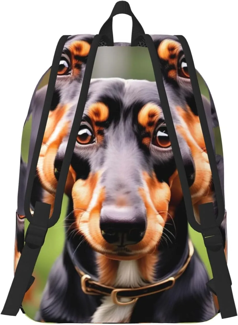 Dachshund Weiner Pet Dogs Print Canvas Backpack Women,Mens Travel Casual Daypack Bookbag For Laptop Work Travel Hiking
