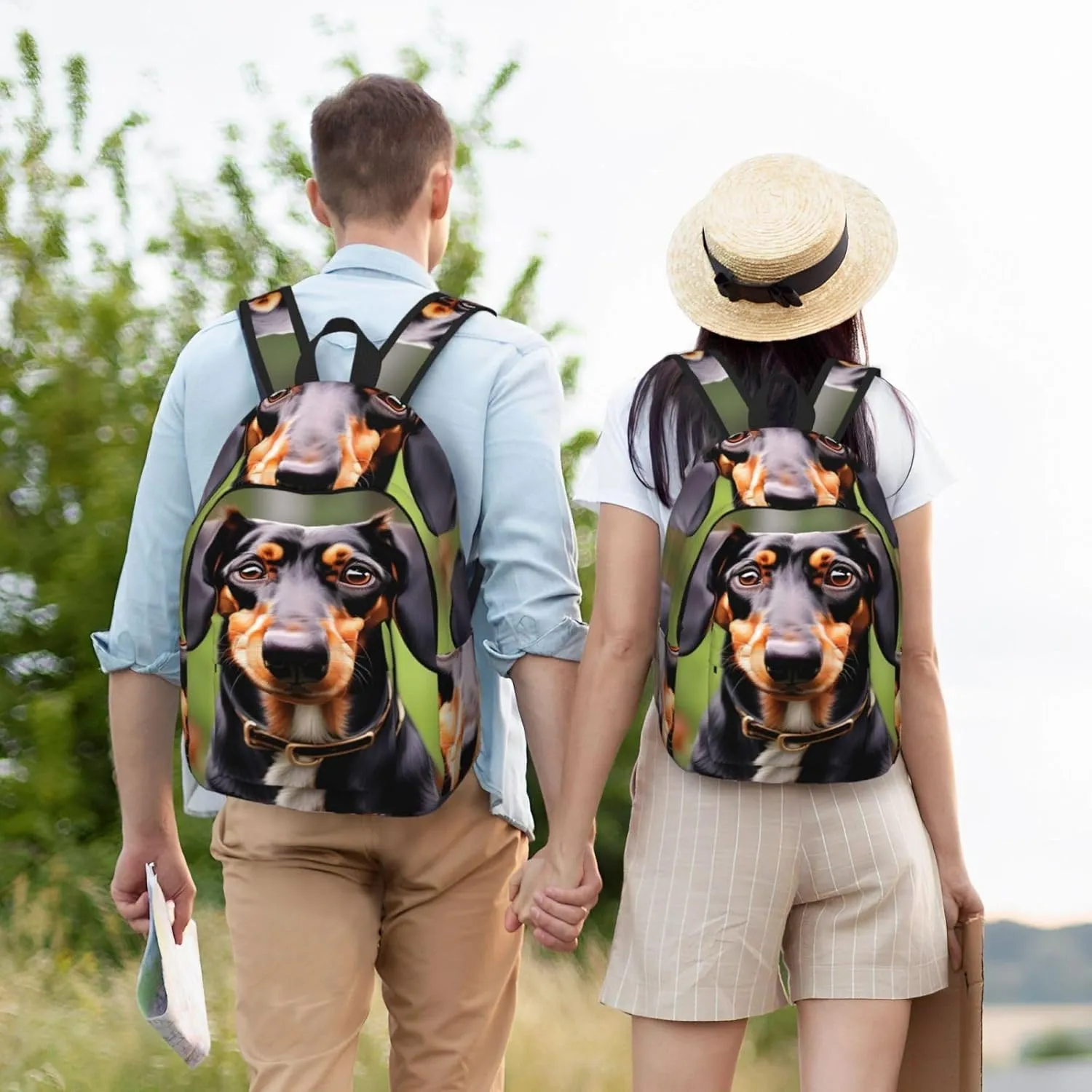 Dachshund Weiner Pet Dogs Print Canvas Backpack Women,Mens Travel Casual Daypack Bookbag For Laptop Work Travel Hiking