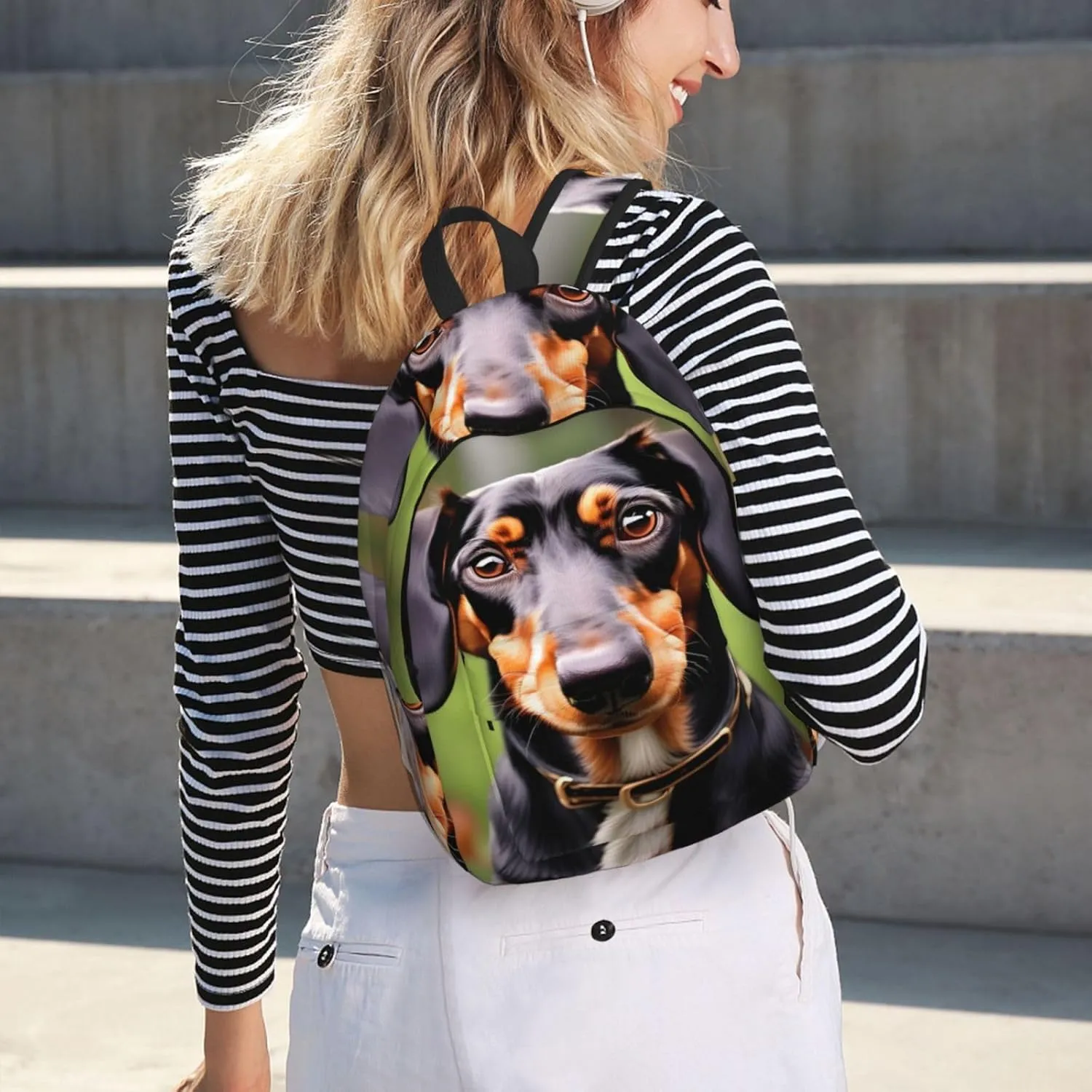 Dachshund Weiner Pet Dogs Print Canvas Backpack Women,Mens Travel Casual Daypack Bookbag For Laptop Work Travel Hiking