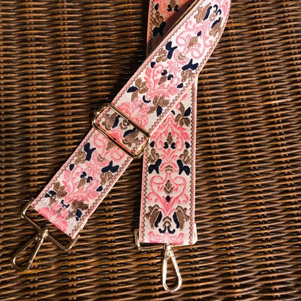 Damask Embroidered Adjustable Pink/White/Black Strap
