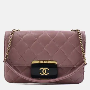 Dark Pink Gold Leather Matelasse Shoulder Bag