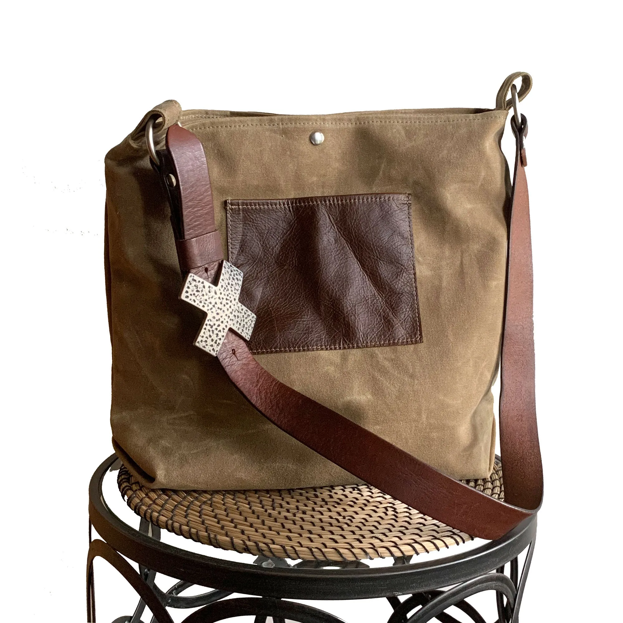 Daytona Waxed Canvas Hobo Bag with Recycled Leather Belt Strap, Boho Bag