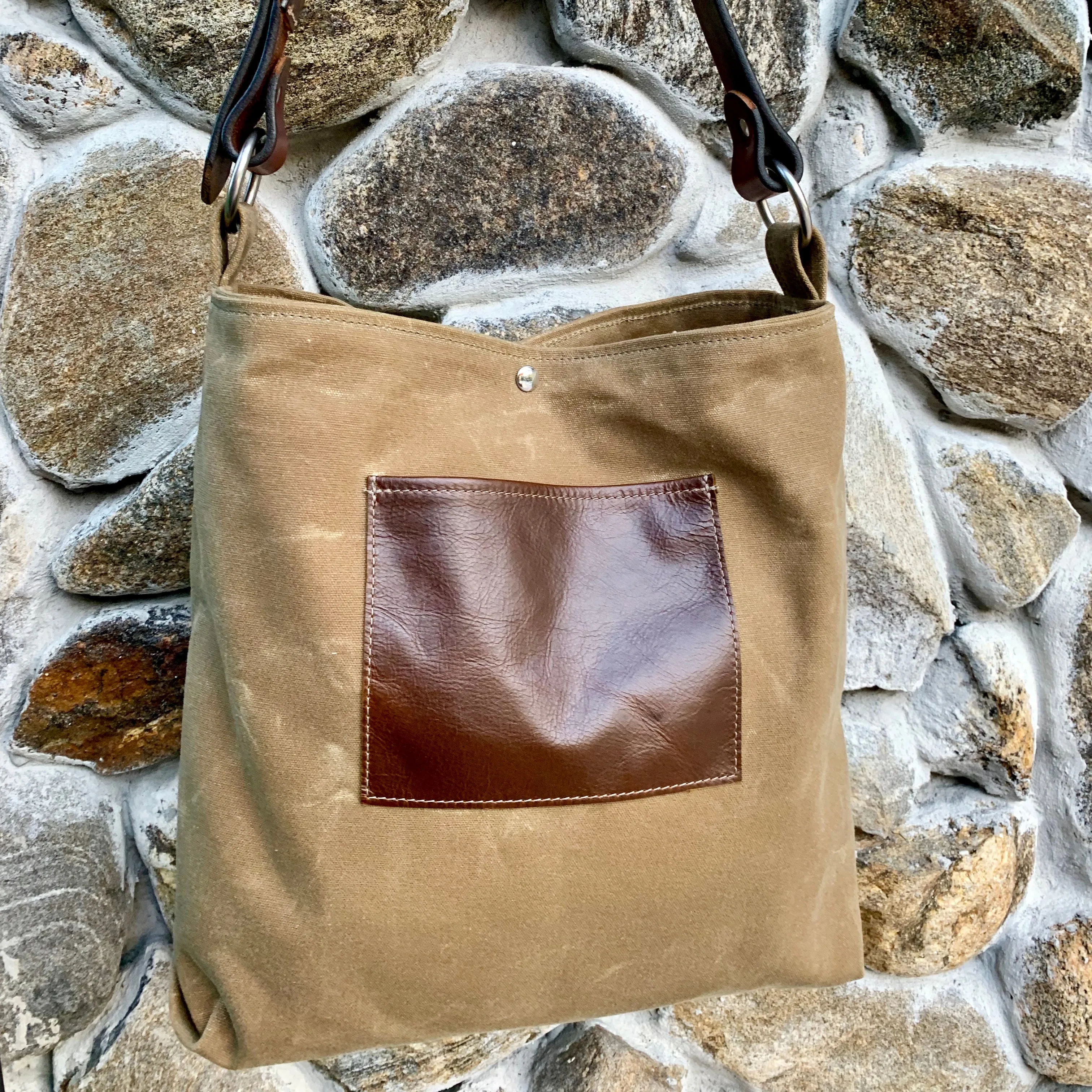 Daytona Waxed Canvas Hobo Bag with Recycled Leather Belt Strap, Boho Bag