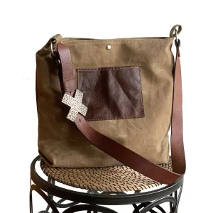 Daytona Waxed Canvas Hobo Bag with Recycled Leather Belt Strap, Boho Bag
