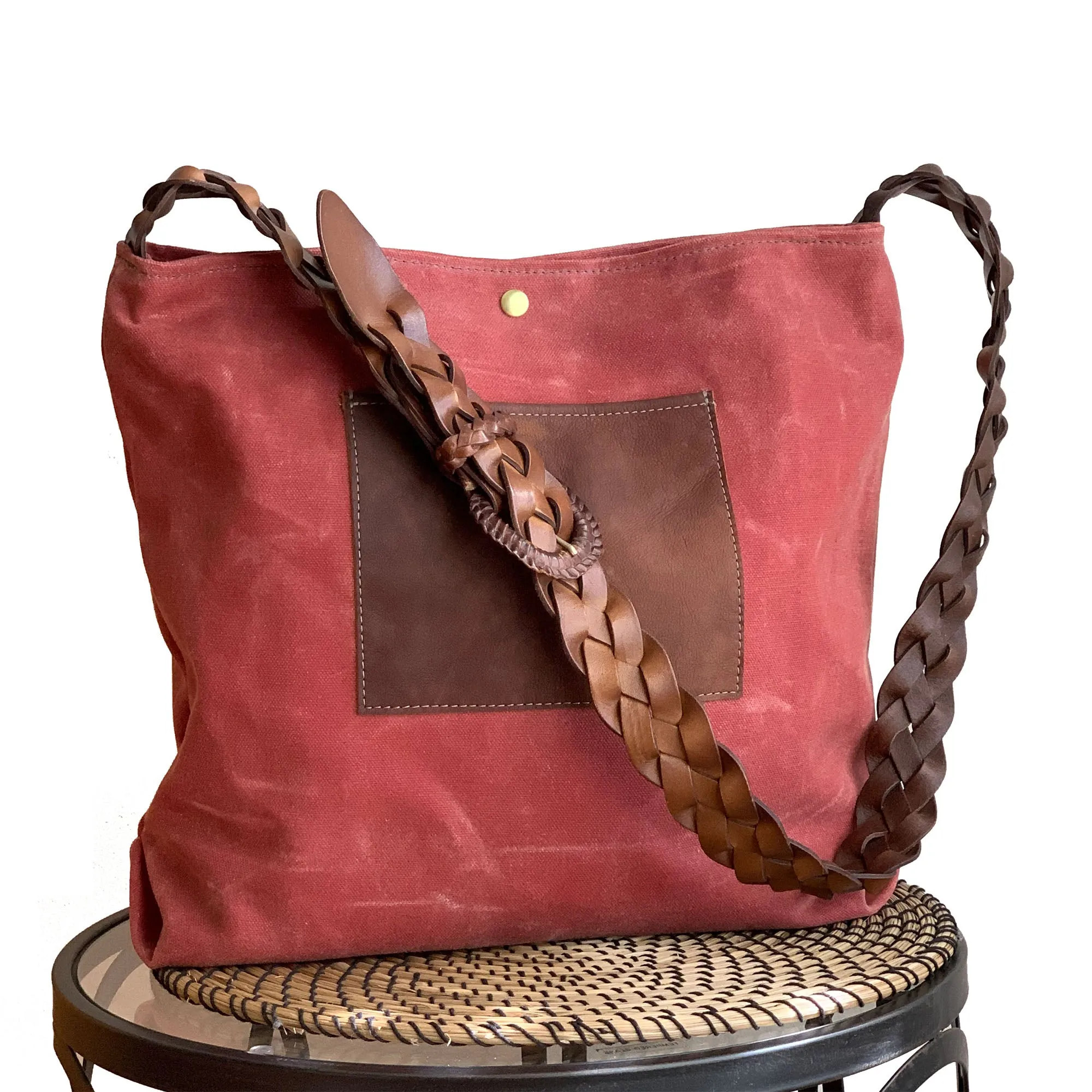 Daytona Waxed Canvas Hobo Bag with Recycled Leather Belt Strap, Boho Bag
