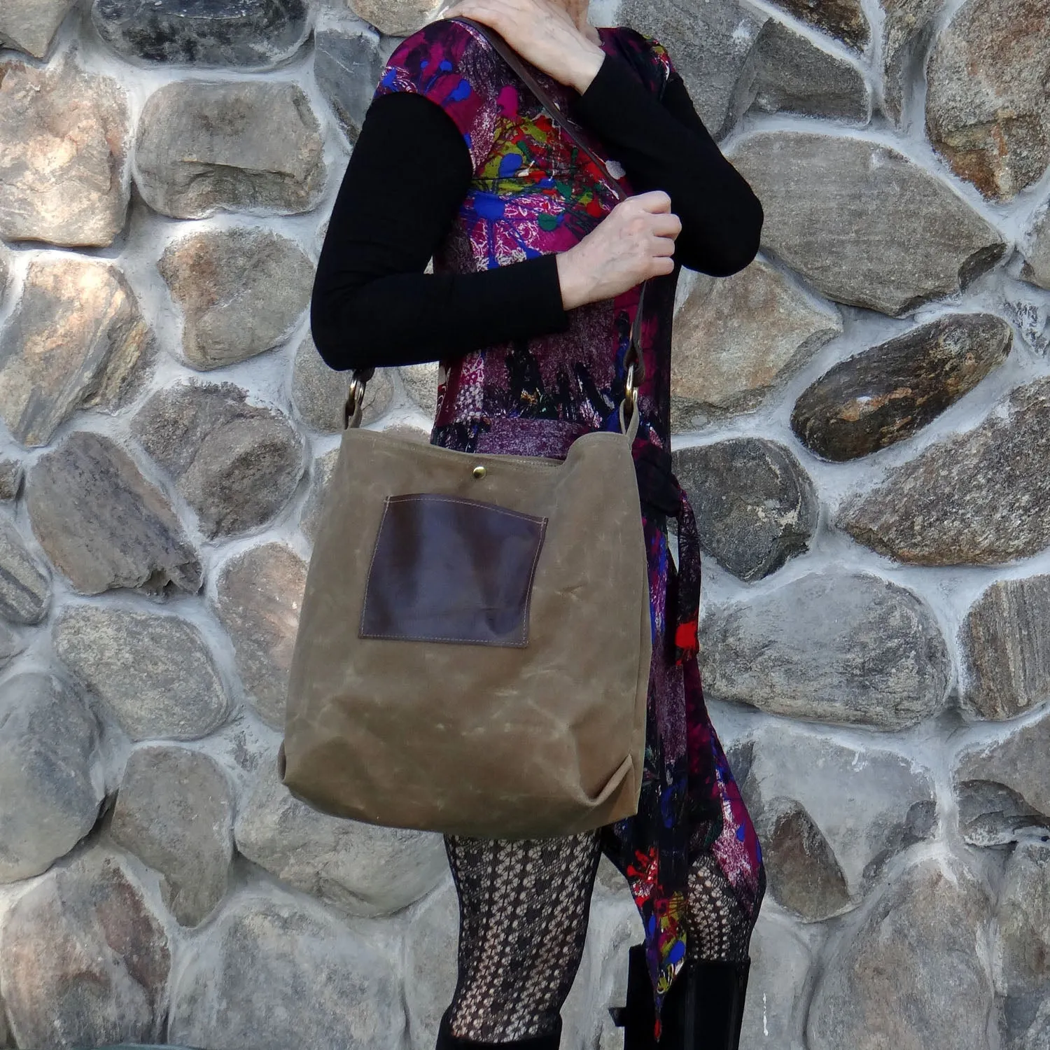 Daytona Waxed Canvas Hobo Bag with Recycled Leather Belt Strap, Boho Bag