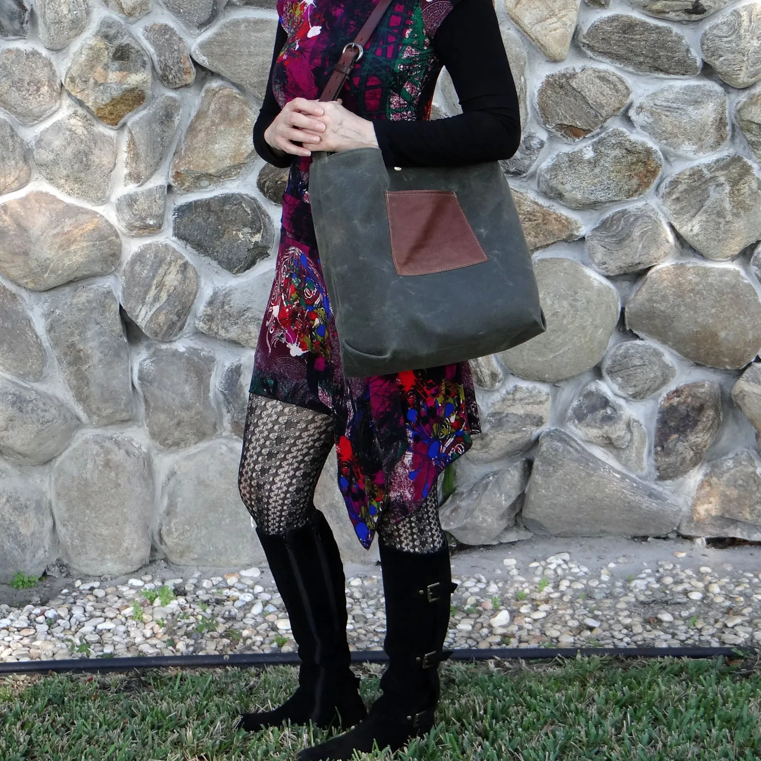 Daytona Waxed Canvas Hobo Bag with Recycled Leather Belt Strap, Boho Bag