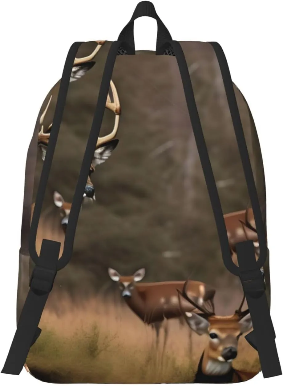 Deer Hunting Print Canvas Backpack Women,Mens Travel Casual Daypack Bookbag For Laptop Work Travel Hiking