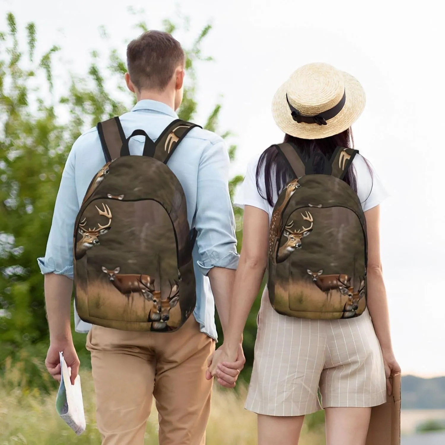 Deer Hunting Print Canvas Backpack Women,Mens Travel Casual Daypack Bookbag For Laptop Work Travel Hiking