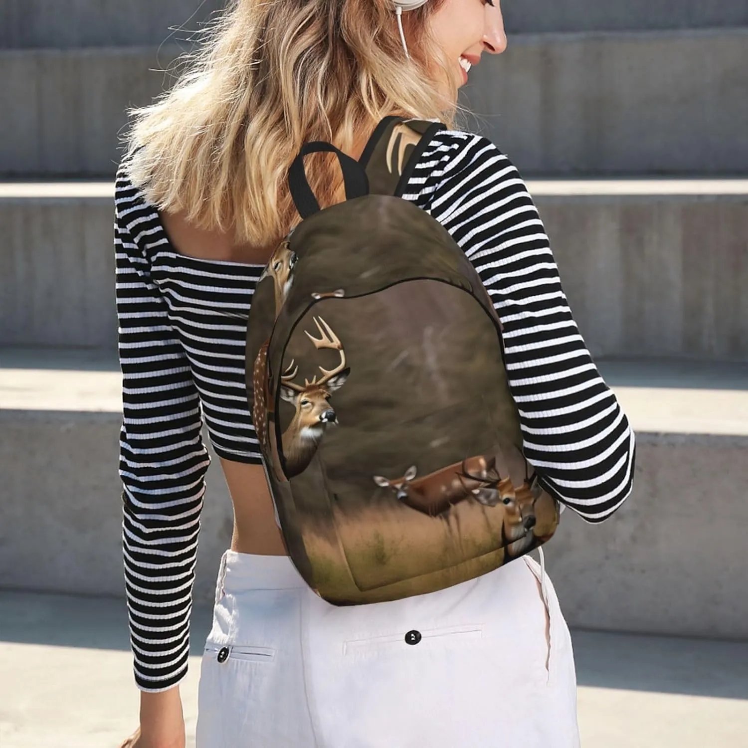 Deer Hunting Print Canvas Backpack Women,Mens Travel Casual Daypack Bookbag For Laptop Work Travel Hiking