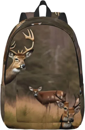 Deer Hunting Print Canvas Backpack Women,Mens Travel Casual Daypack Bookbag For Laptop Work Travel Hiking
