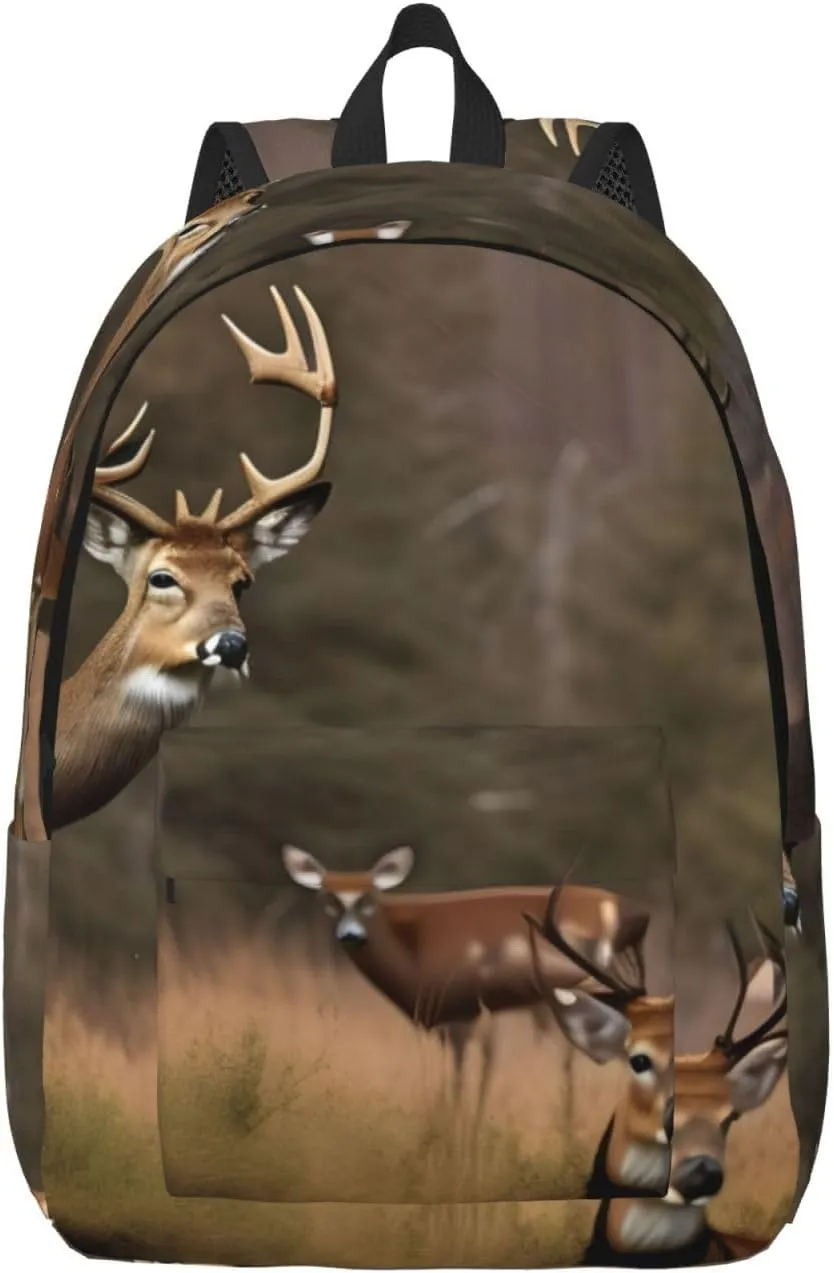 Deer Hunting Print Canvas Backpack Women,Mens Travel Casual Daypack Bookbag For Laptop Work Travel Hiking