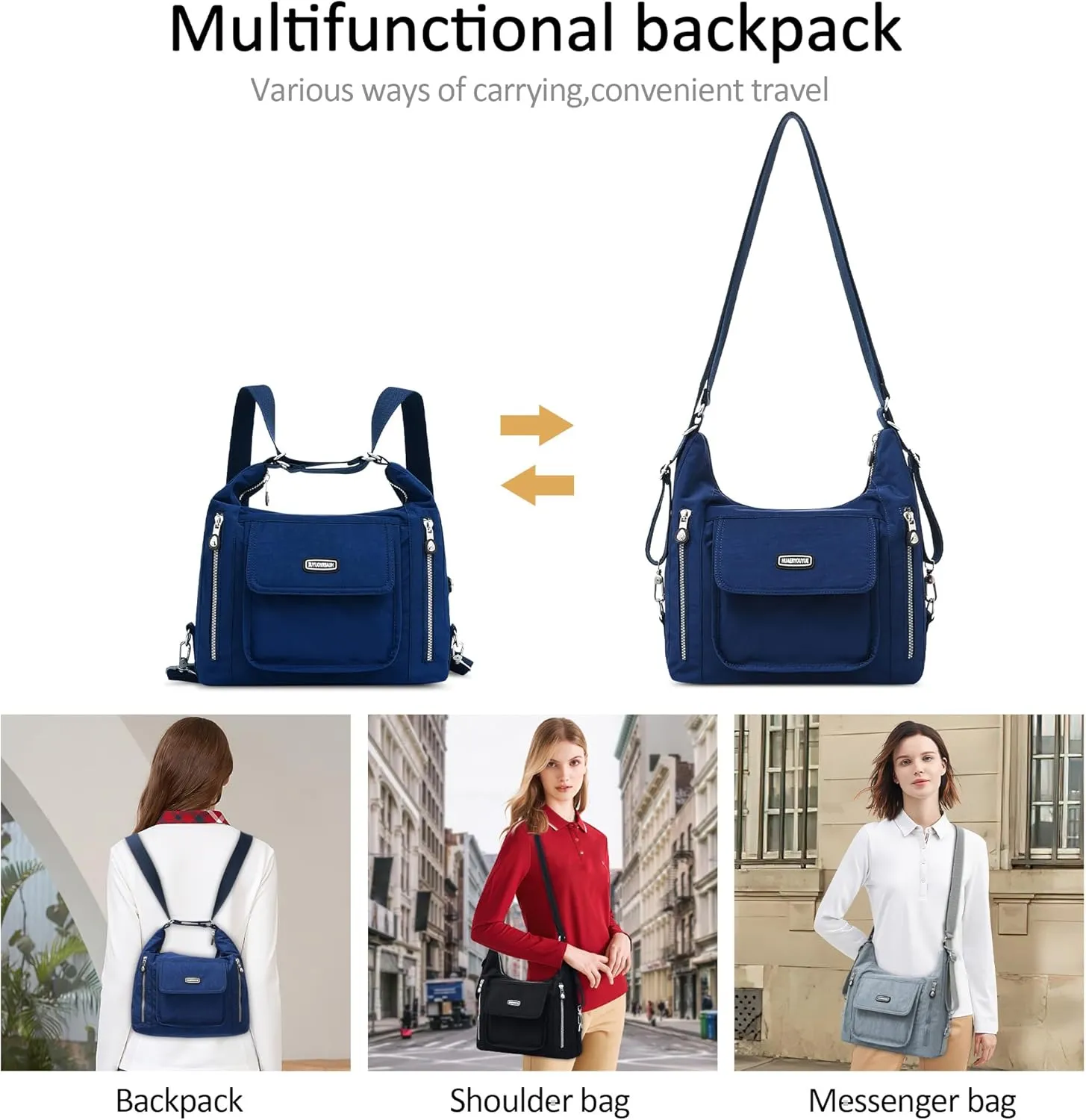 DEEVORCA Women's Fashion Shoulder Bags Multifunctional Backpack Casual Messenger Bag Multiple Pockets Nylon Waterproof Shoulder Bag Travel Work Shopping Shoulder Bags