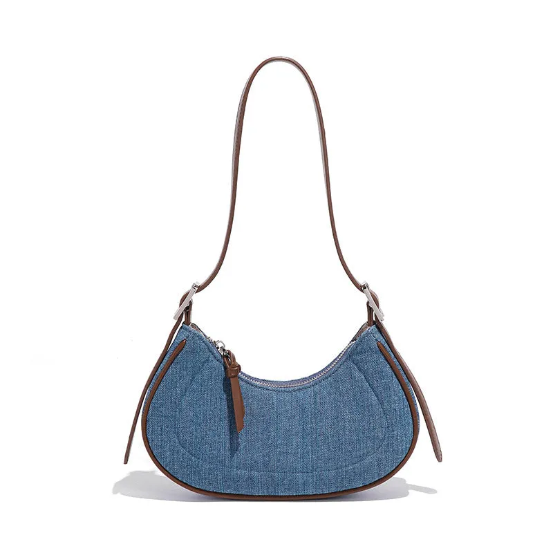 Denim Crescent Handbag Shoulder Bag