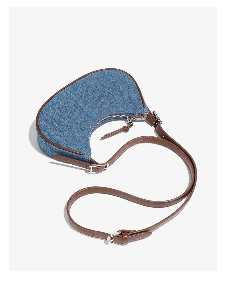 Denim Crescent Handbag Shoulder Bag