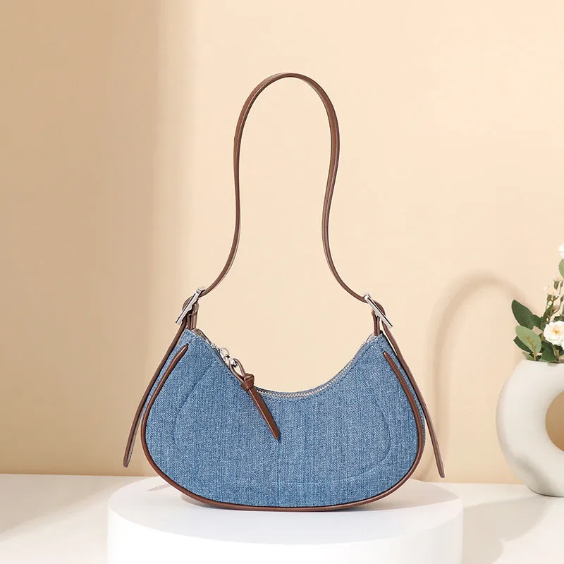 Denim Crescent Handbag Shoulder Bag