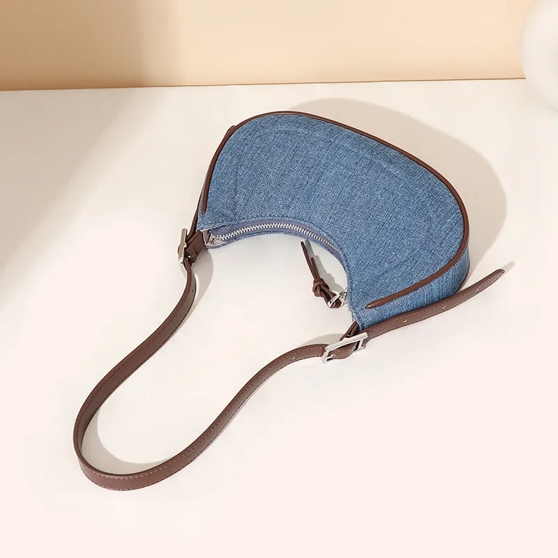 Denim Crescent Handbag Shoulder Bag