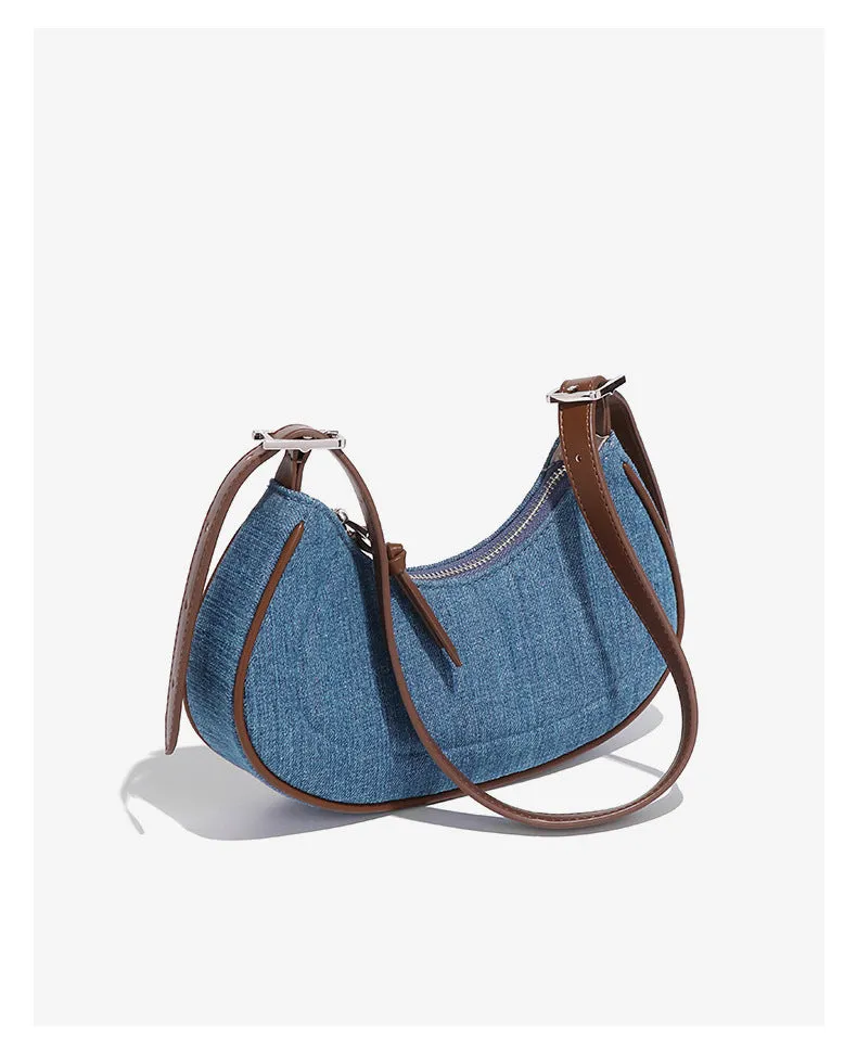 Denim Crescent Handbag Shoulder Bag