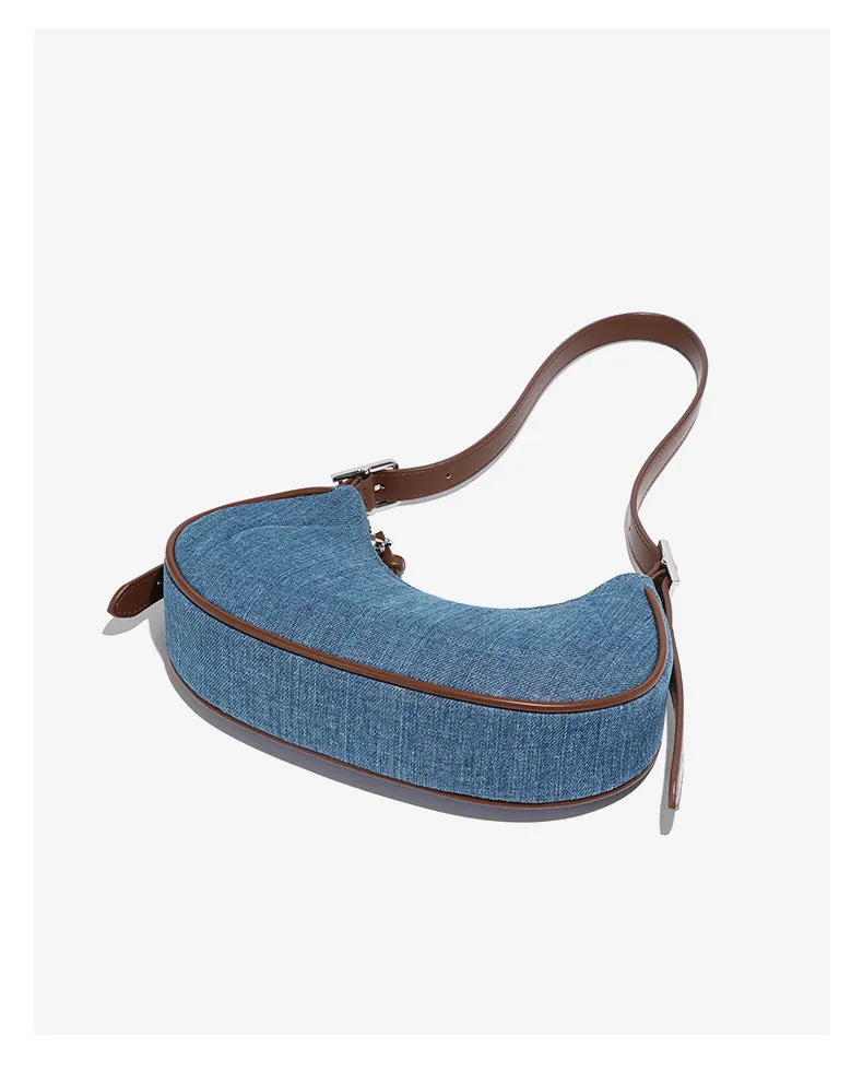 Denim Crescent Handbag Shoulder Bag