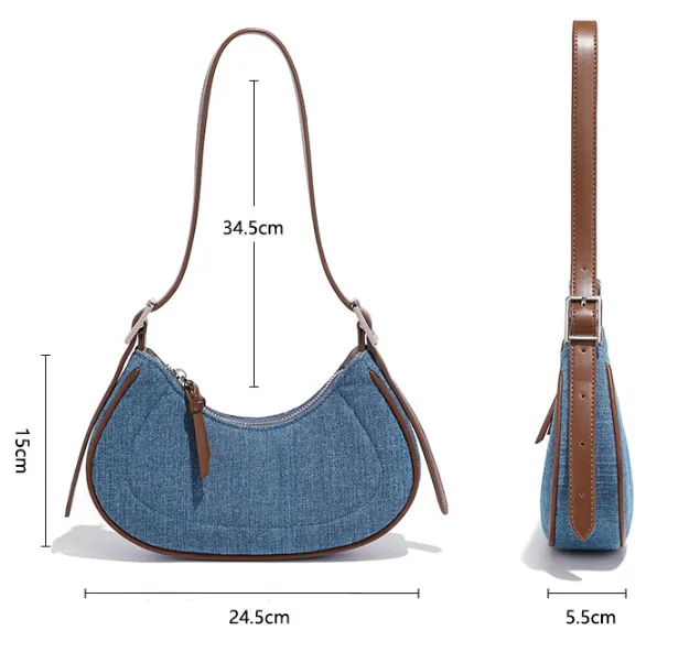 Denim Crescent Handbag Shoulder Bag