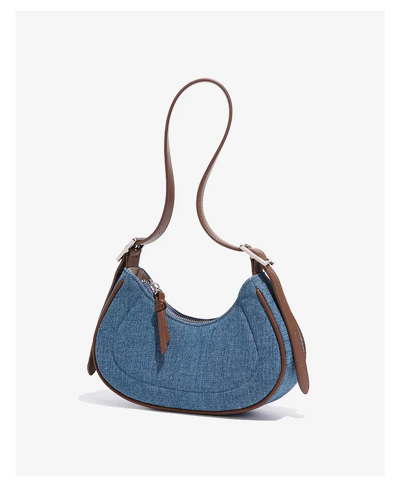 Denim Crescent Handbag Shoulder Bag