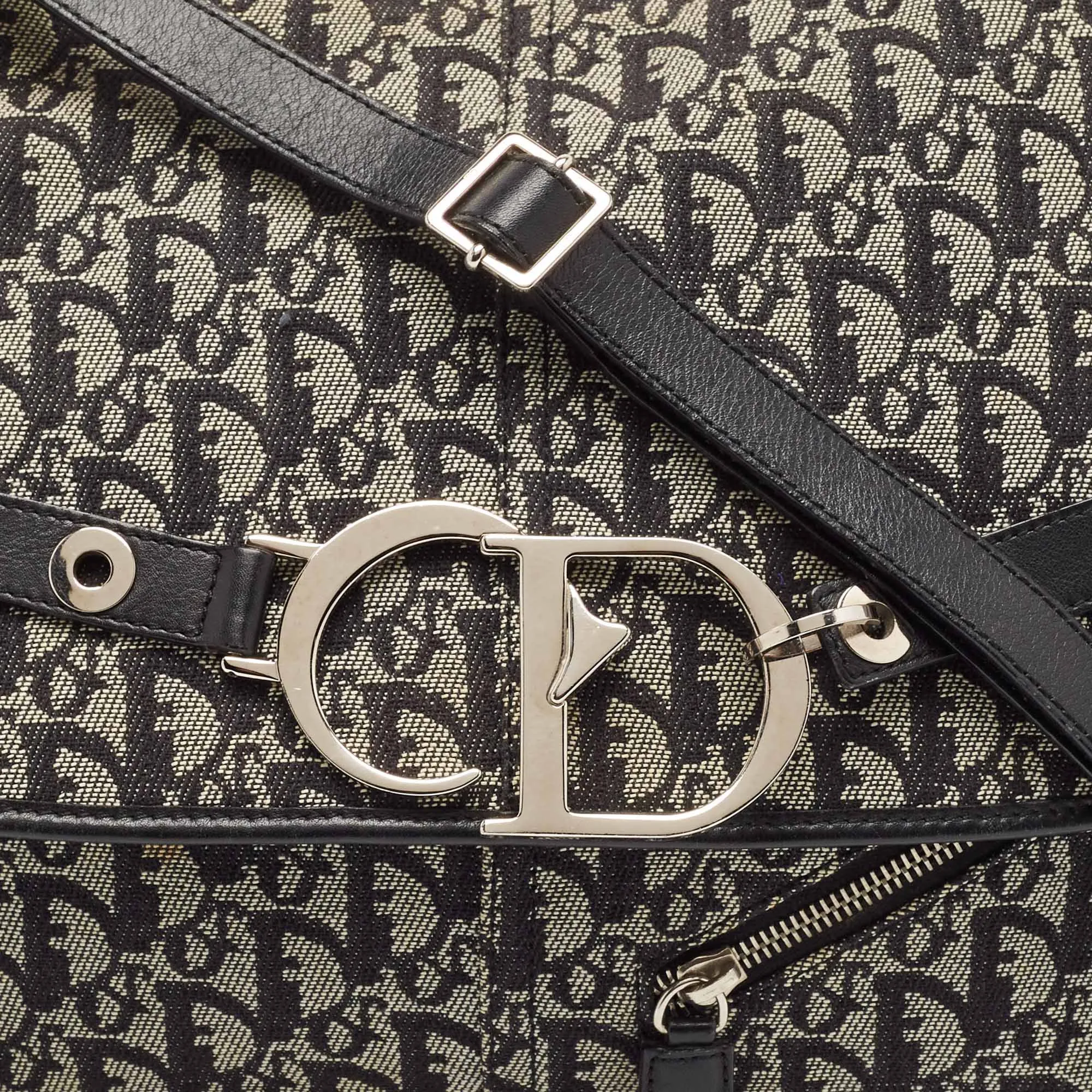 Dior Black Diorissimo Canvas And Leather Cd Logo Flap Messenger Bag