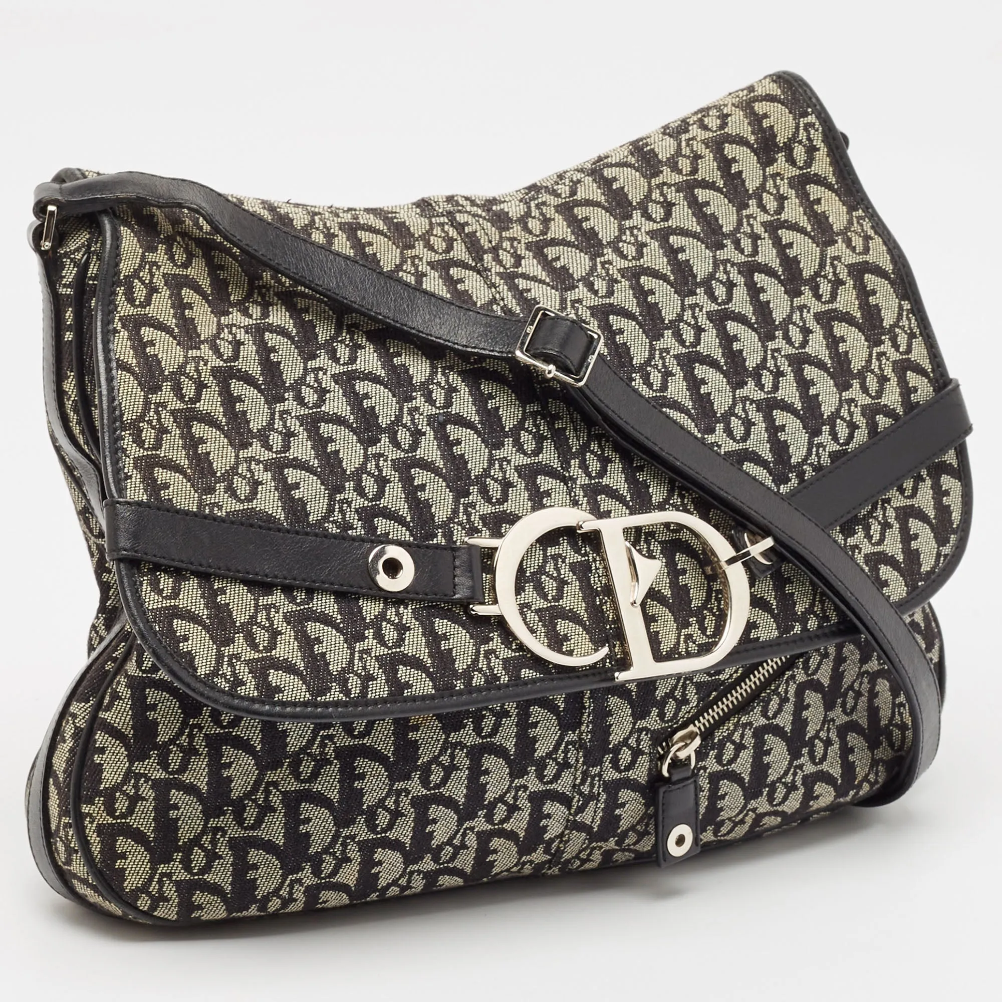 Dior Black Diorissimo Canvas And Leather Cd Logo Flap Messenger Bag