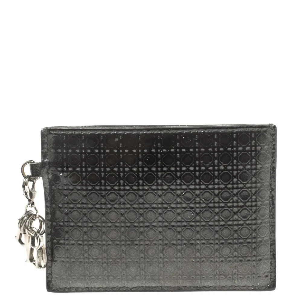 DIOR Dark Grey Microcannage Patent Leather Lady  Card Holder