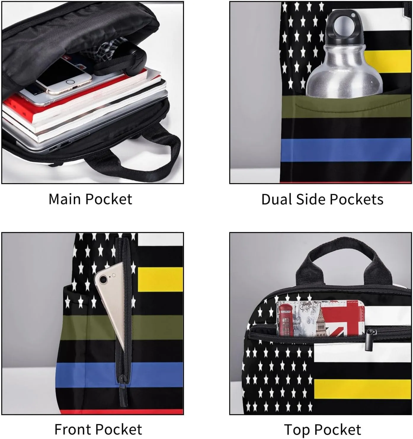 Dispatch Police Military Fire Flag Casual Backpacks Laptop Backpack Outdoor Travel Rucksack Sport Carry-On Daypack Lightweight Bag with Multi-Pockets