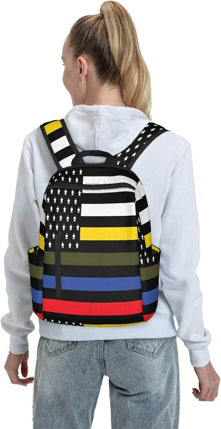 Dispatch Police Military Fire Flag Casual Backpacks Laptop Backpack Outdoor Travel Rucksack Sport Carry-On Daypack Lightweight Bag with Multi-Pockets