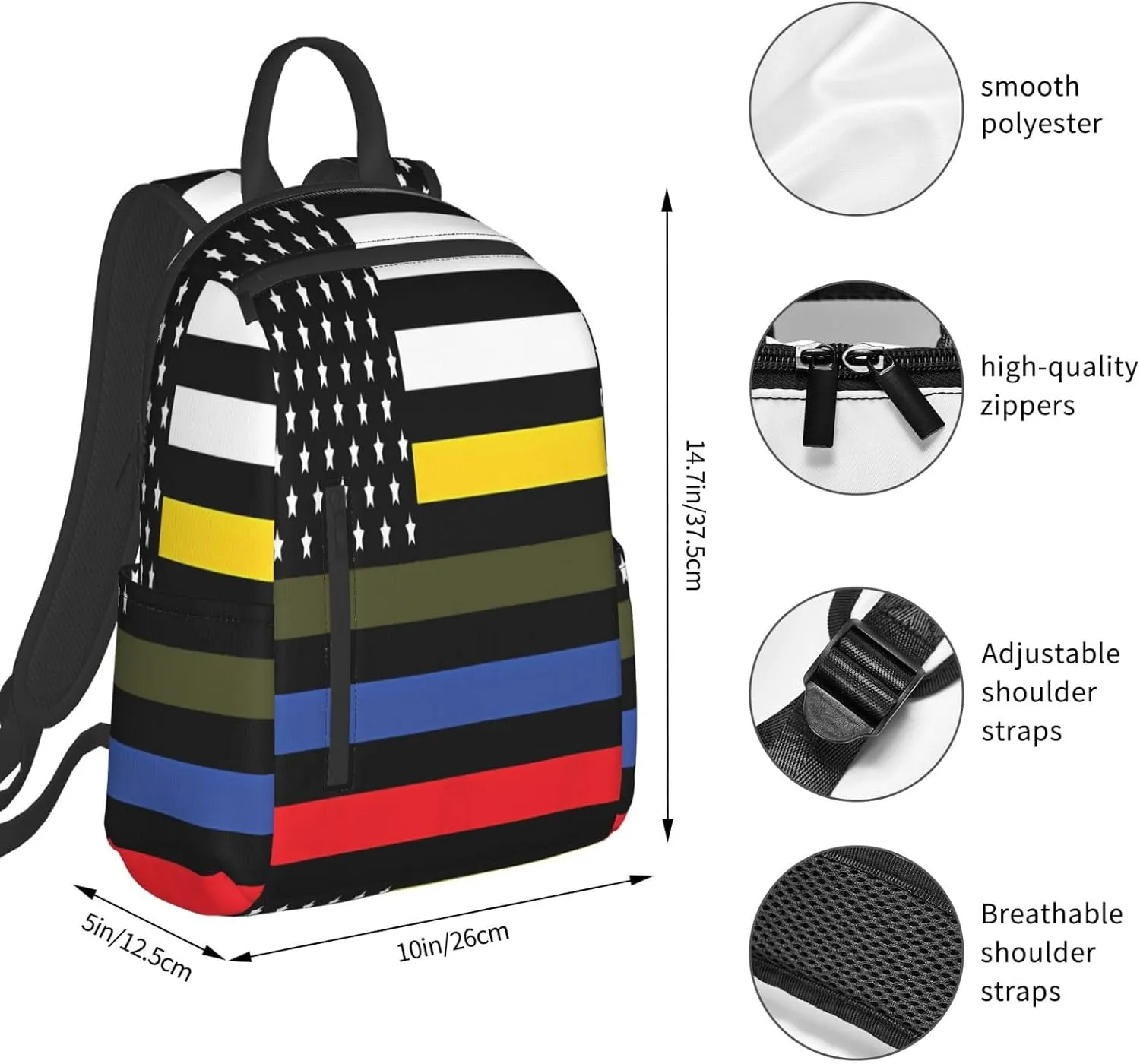 Dispatch Police Military Fire Flag Casual Backpacks Laptop Backpack Outdoor Travel Rucksack Sport Carry-On Daypack Lightweight Bag with Multi-Pockets