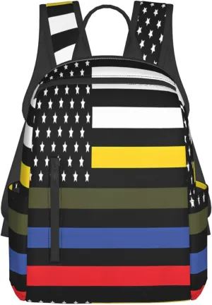 Dispatch Police Military Fire Flag Casual Backpacks Laptop Backpack Outdoor Travel Rucksack Sport Carry-On Daypack Lightweight Bag with Multi-Pockets