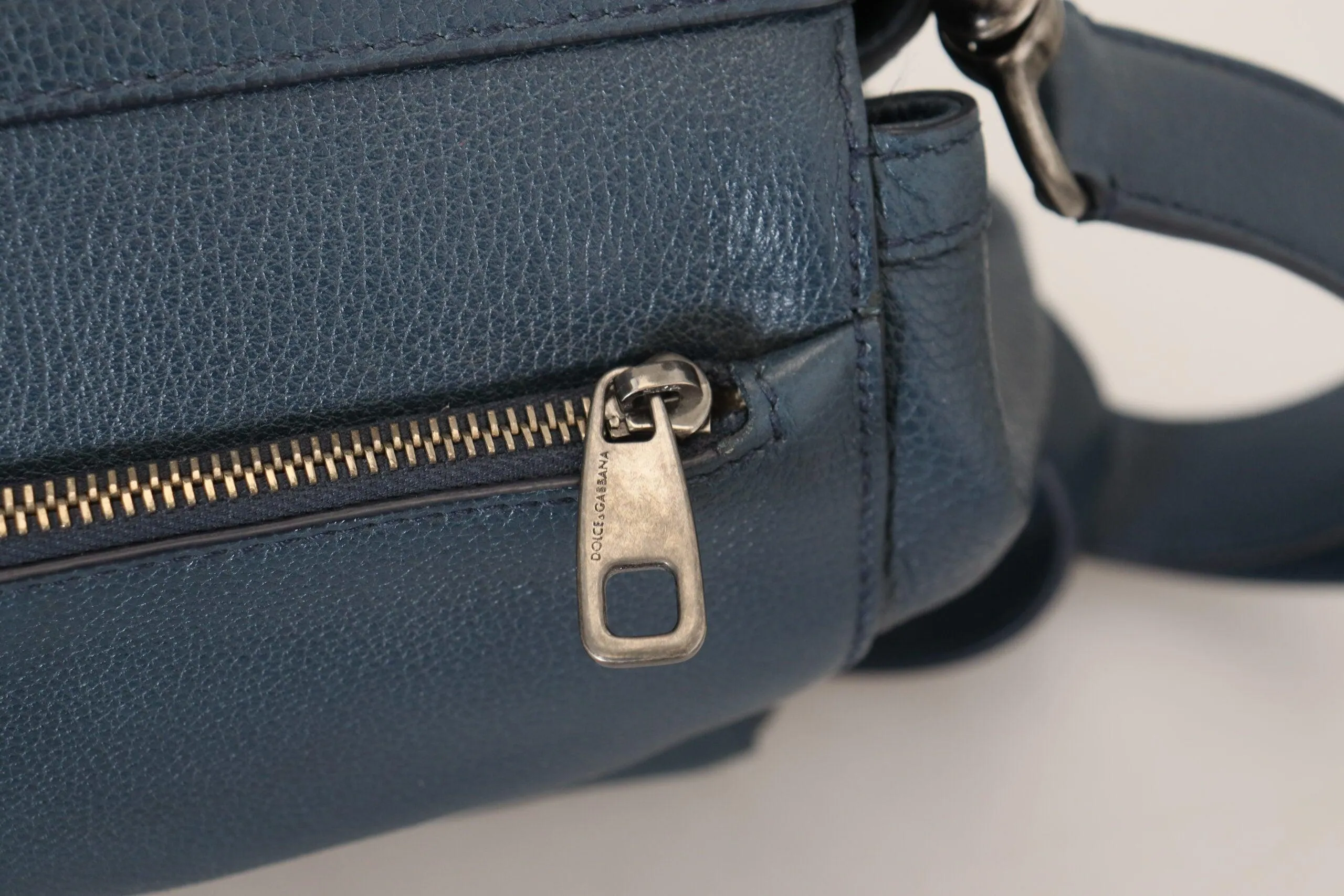 Dolce & Gabbana Blue Leather Logo Plaque Men Travel Work Bag