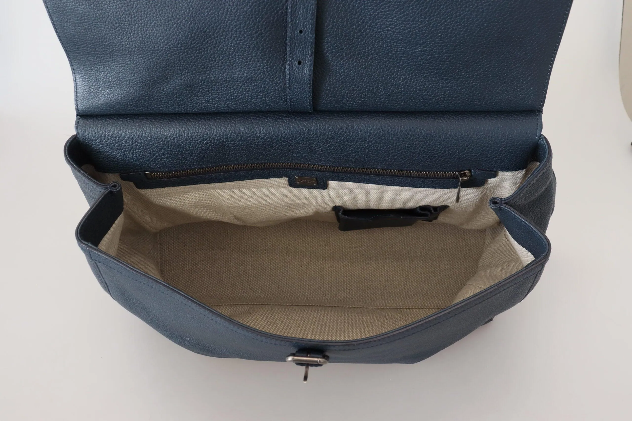 Dolce & Gabbana Blue Leather Logo Plaque Men Travel Work Bag