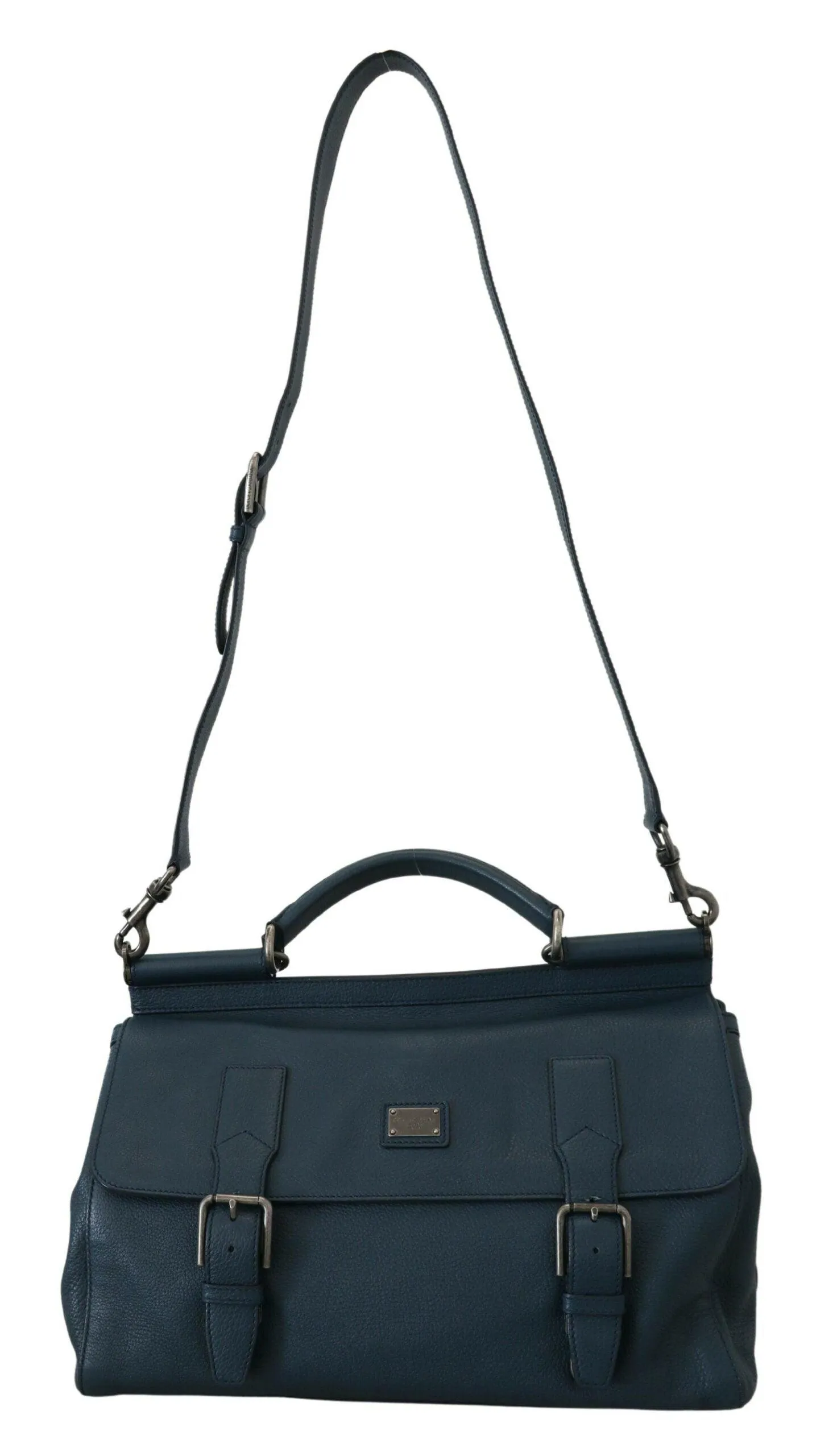 Dolce & Gabbana Blue Leather Logo Plaque Men Travel Work Bag