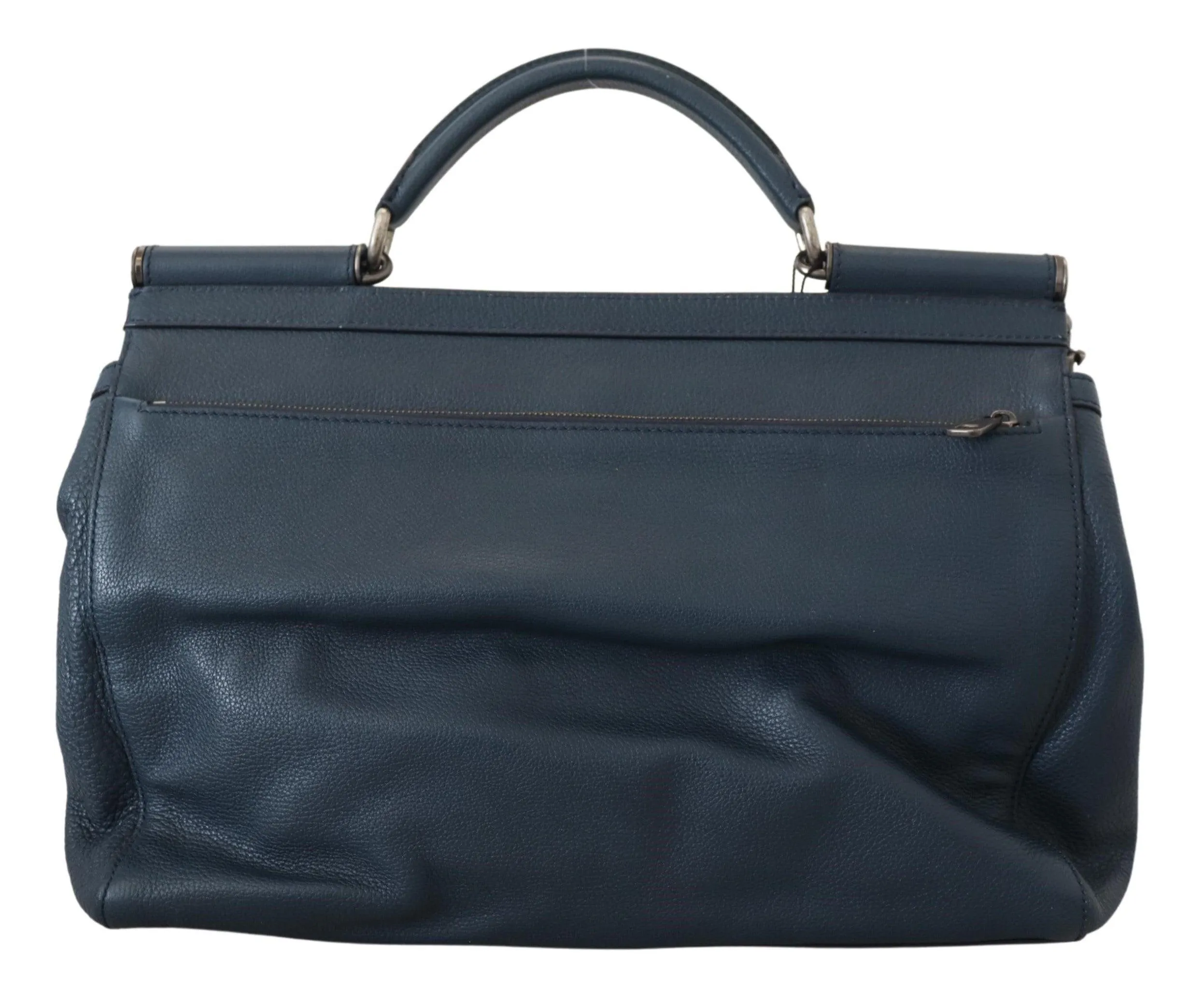 Dolce & Gabbana Blue Leather Logo Plaque Men Travel Work Bag