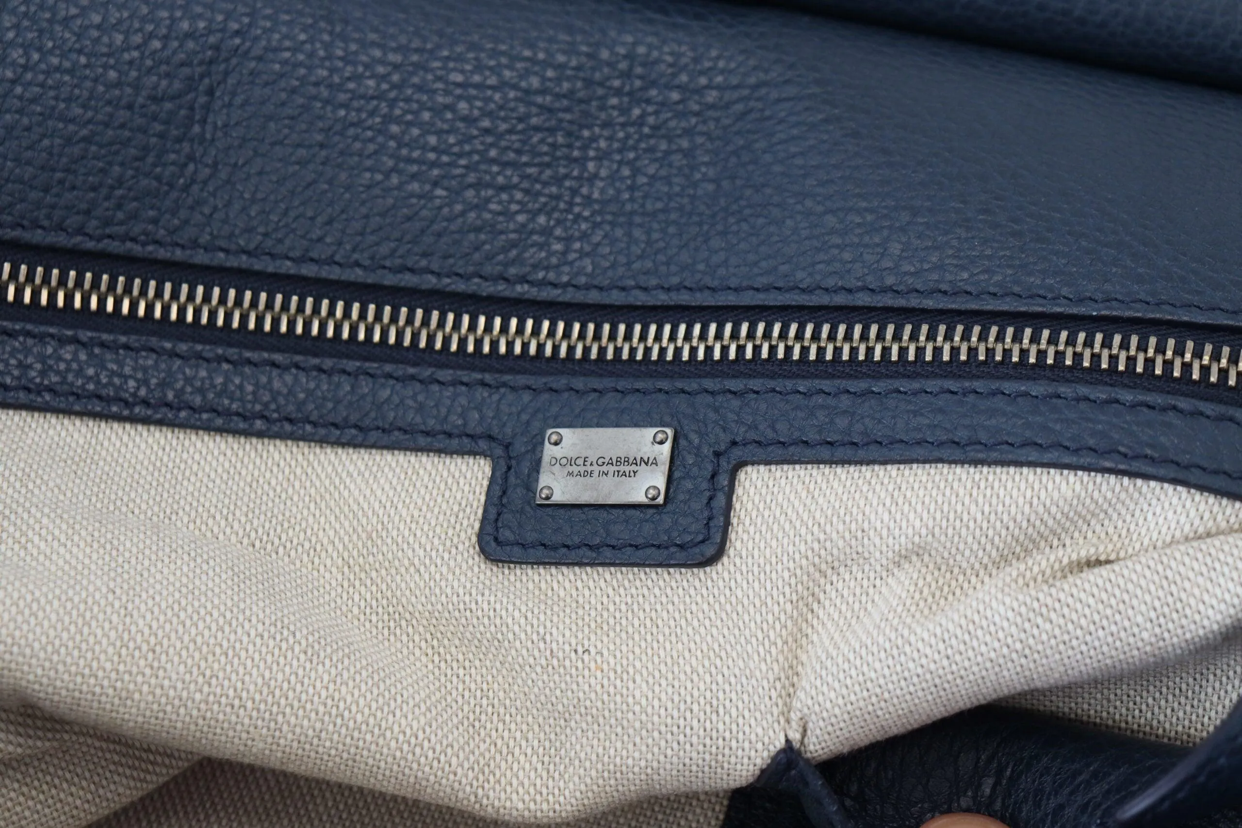 Dolce & Gabbana Blue Leather Logo Plaque Men Travel Work Bag