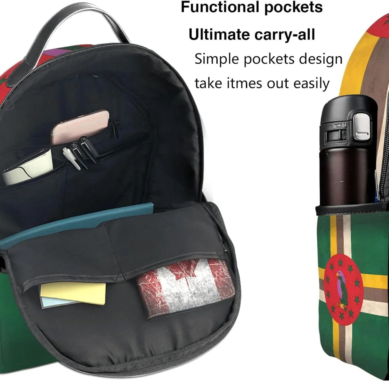 Dominica Flag Casual Backpacks Laptop Backpack Carry-on Daypack Sports Travel Rucksack Lightweight Working Bag for Outdoor Hiking Cycling Walking