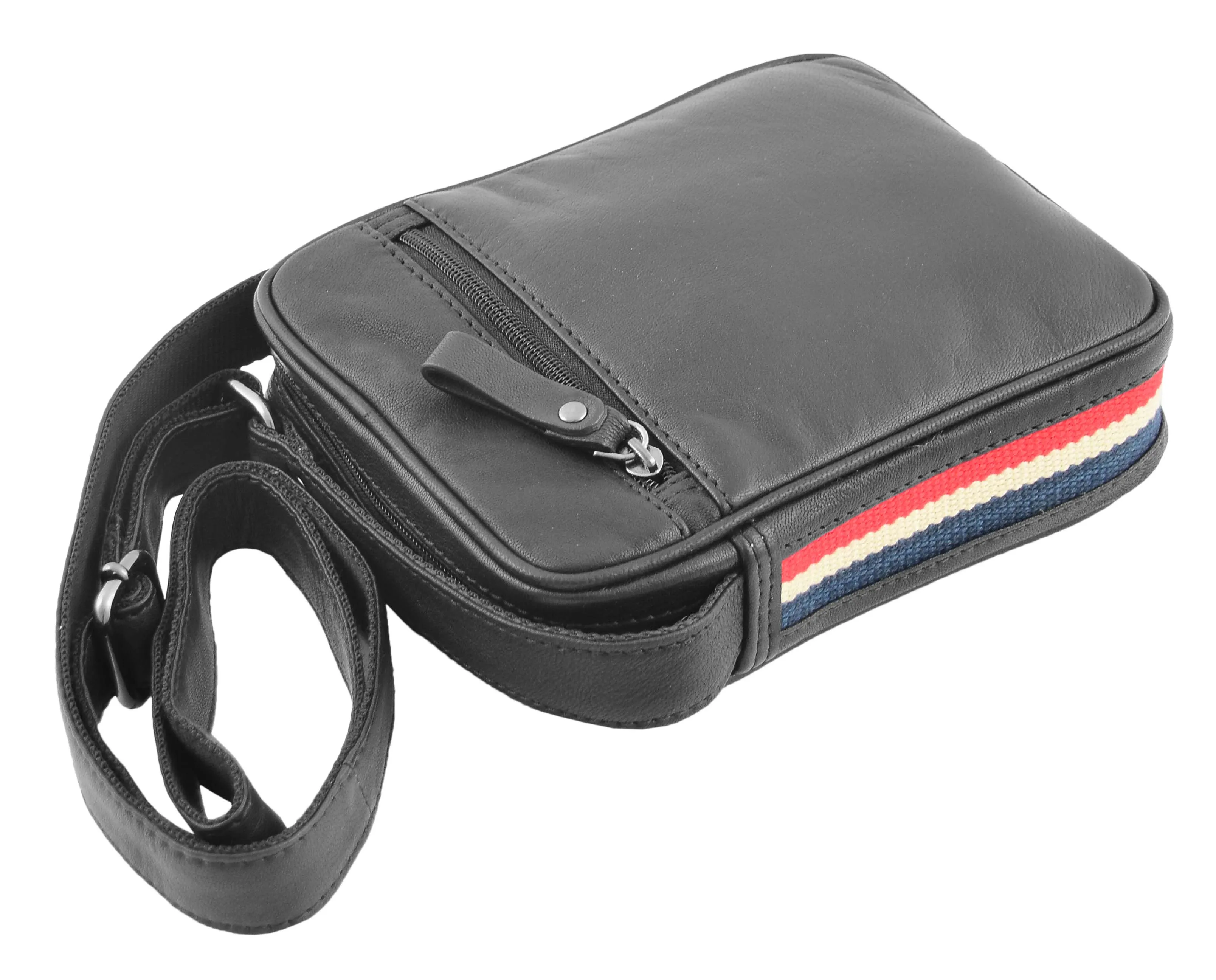 DR338 Men's Leather Cross Body Small Flight Bag Black