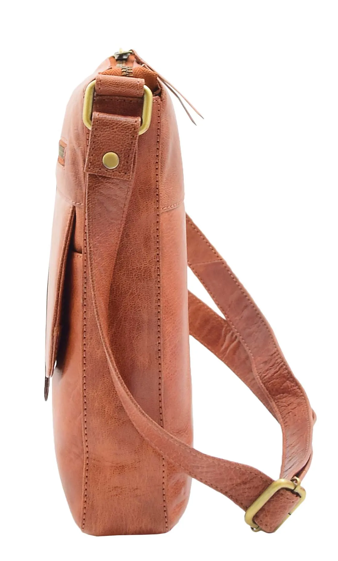 DR344 Women's Leather Cross Body Messenger Bag Cognac