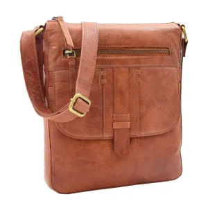 DR344 Women's Leather Cross Body Messenger Bag Cognac
